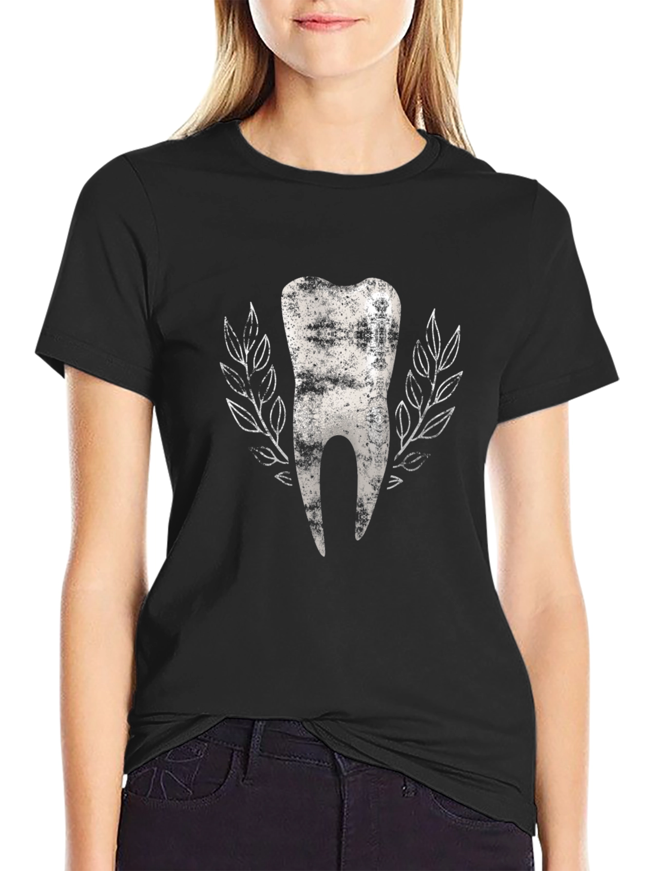 Dental Tee: Tooth Graphic Black Cotton T-Shirt