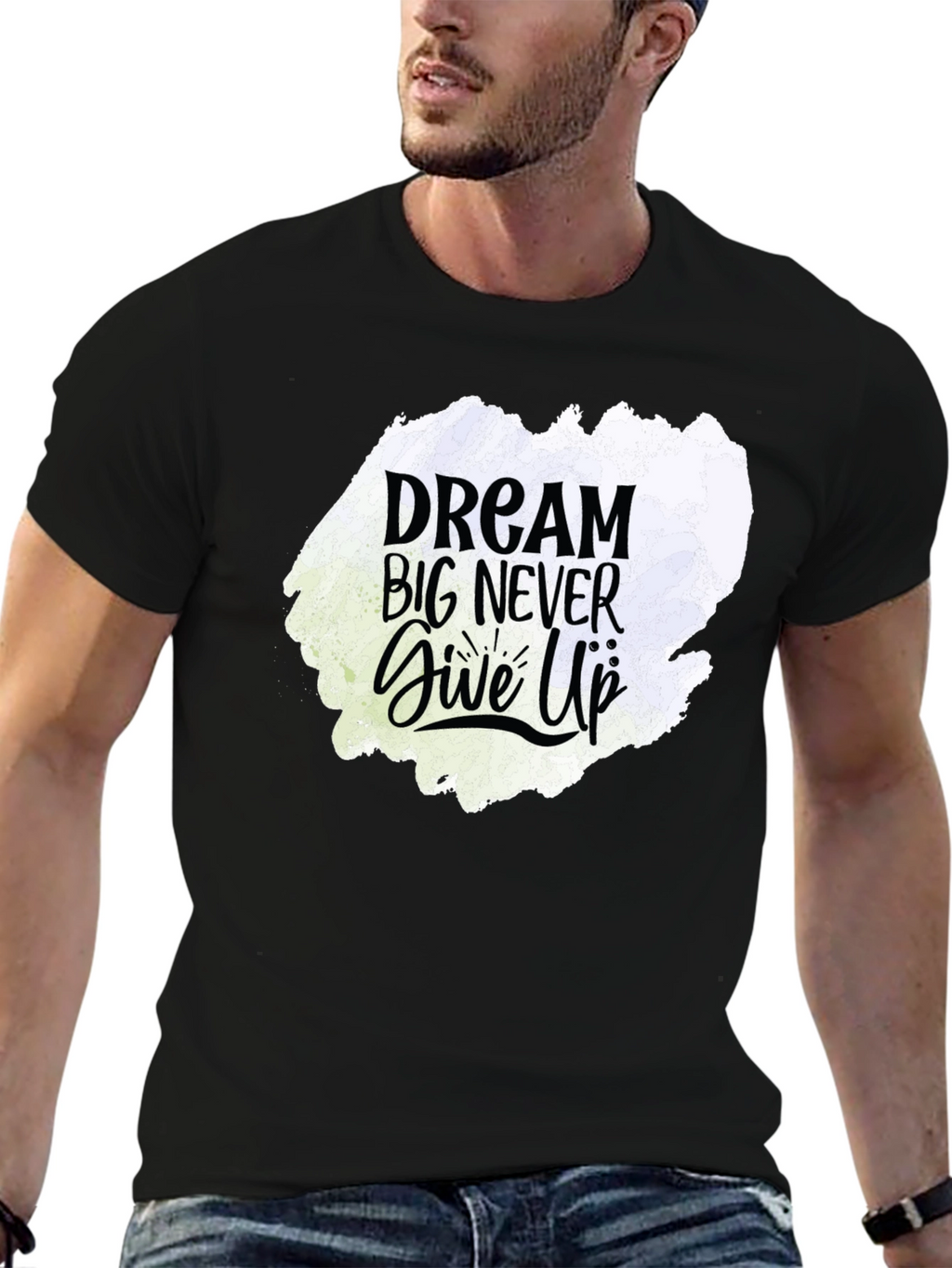 Dream Big Never Give Up Graphic Tee - Black