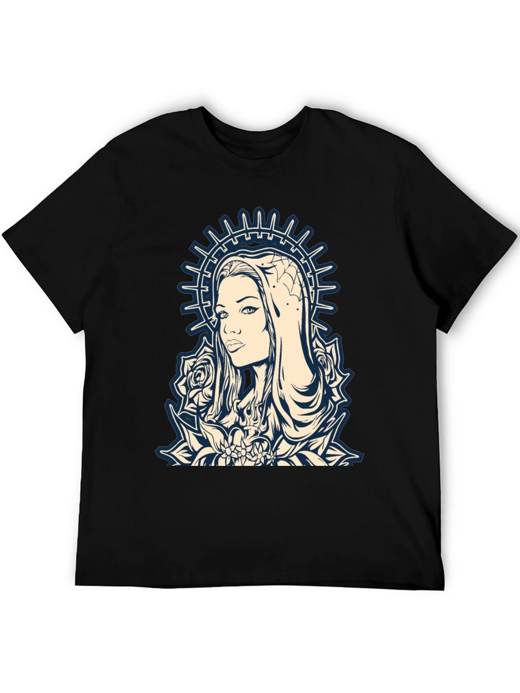 Graphic Tee - Madonna and Roses Black Cotton T-Shirt