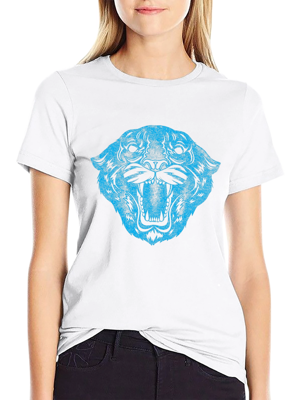 Blue Tiger Graphic Black T-Shirt