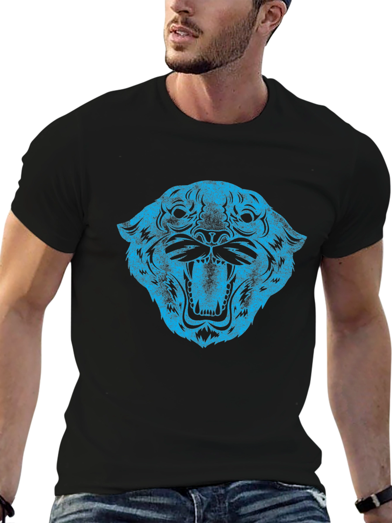 Blue Tiger Graphic Black T-Shirt