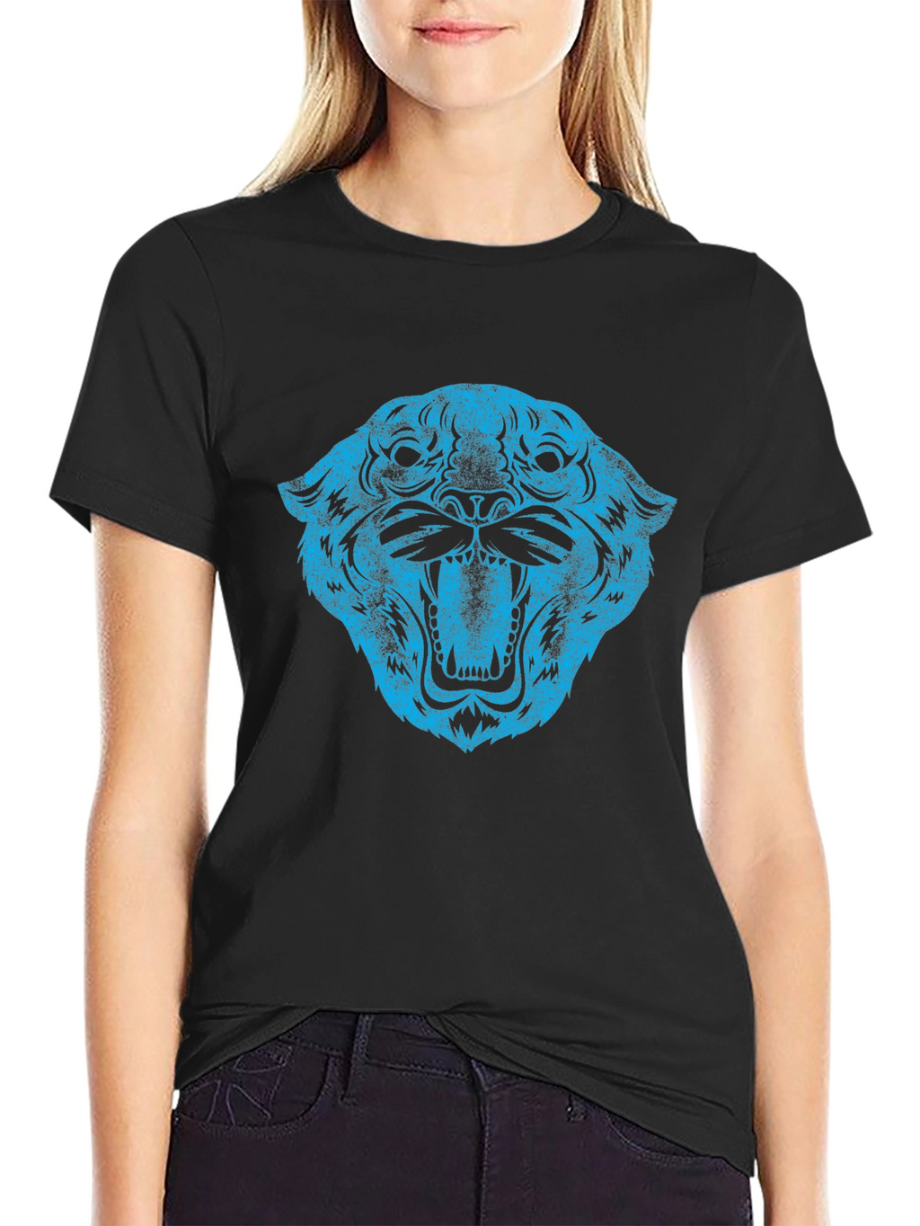 Blue Tiger Graphic Black T-Shirt