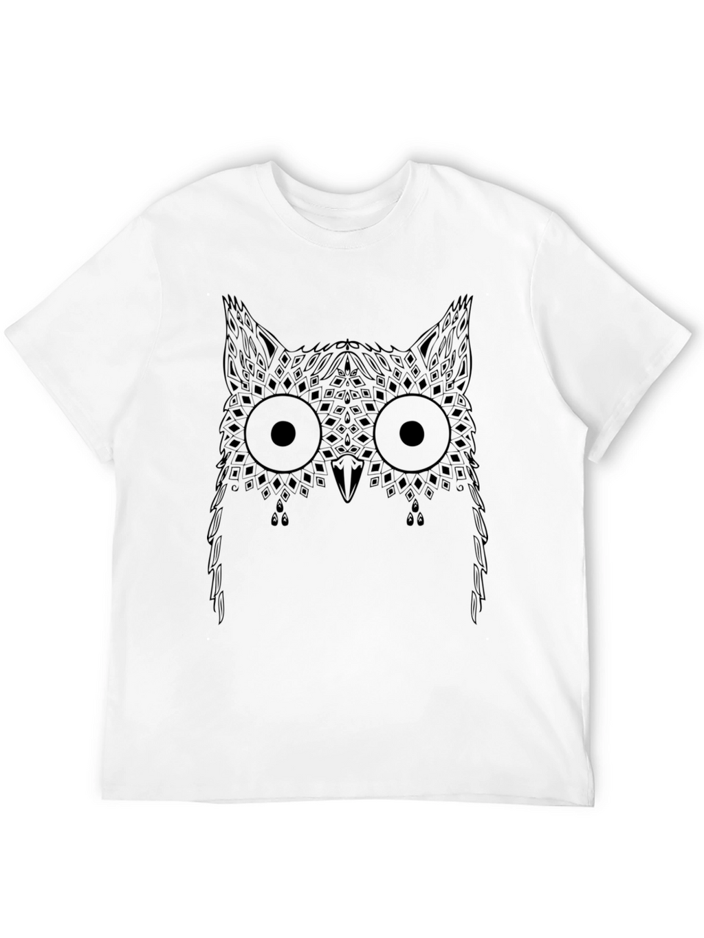 Geometric Owl Print Black T-Shirt