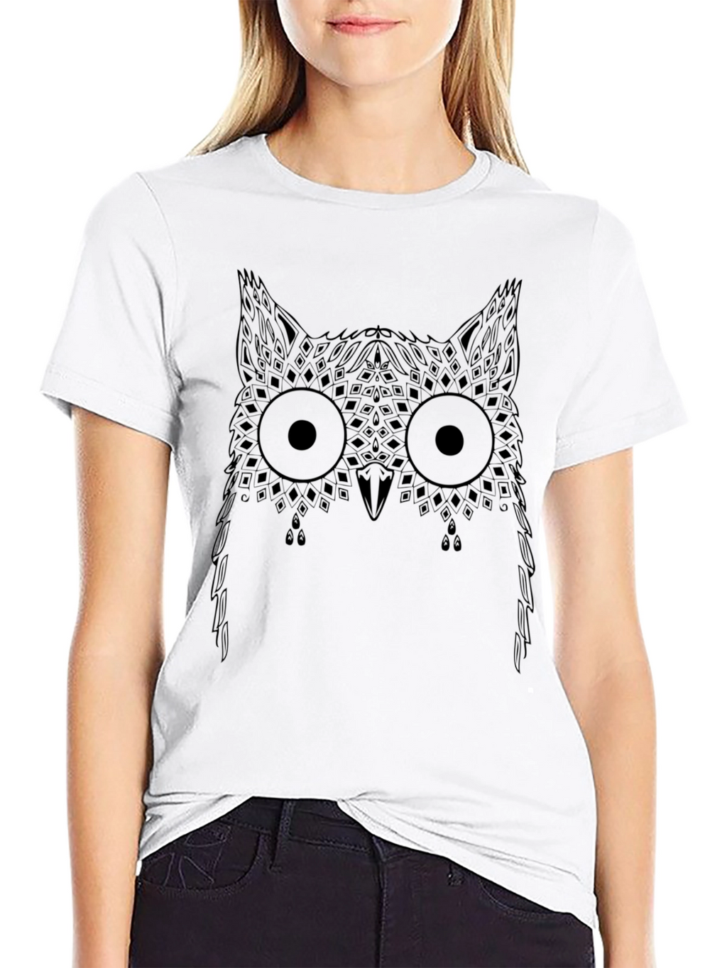 Geometric Owl Print Black T-Shirt