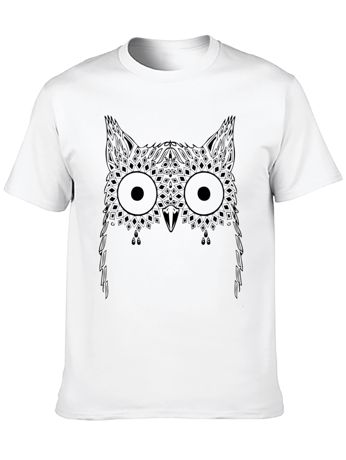 Geometric Owl Print Black T-Shirt