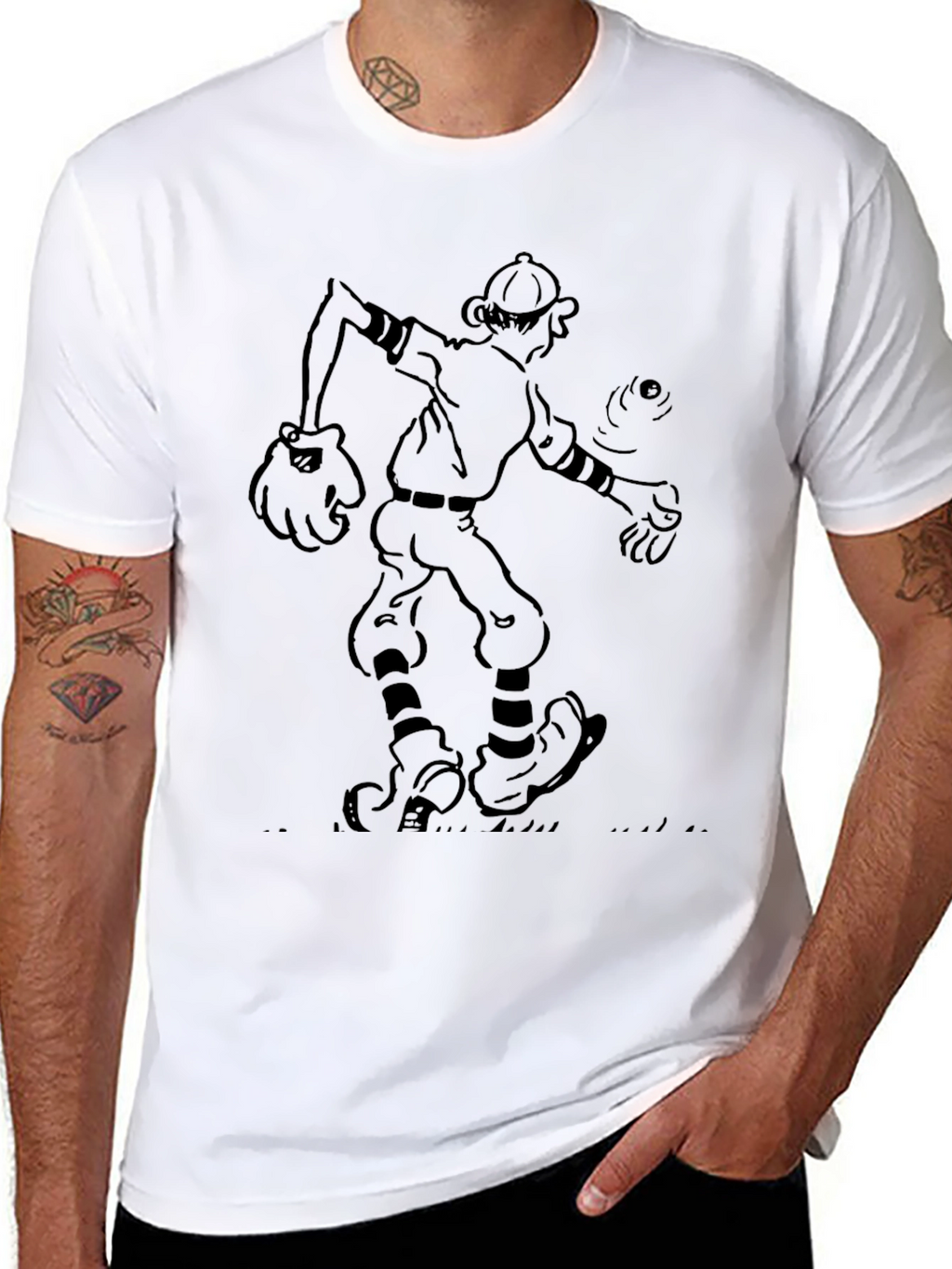 Cartoon Baseball Player Black T-Shirt