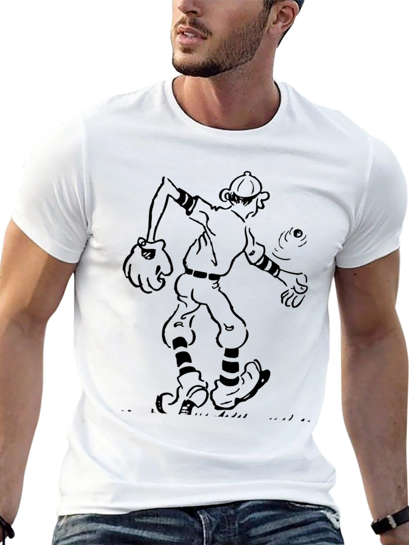 Cartoon Baseball Player Black T-Shirt