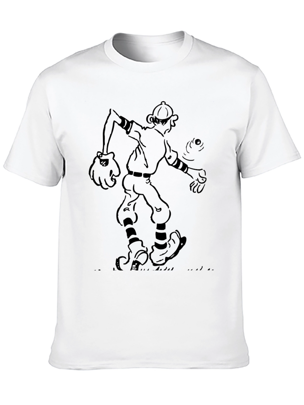 Cartoon Baseball Player Black T-Shirt