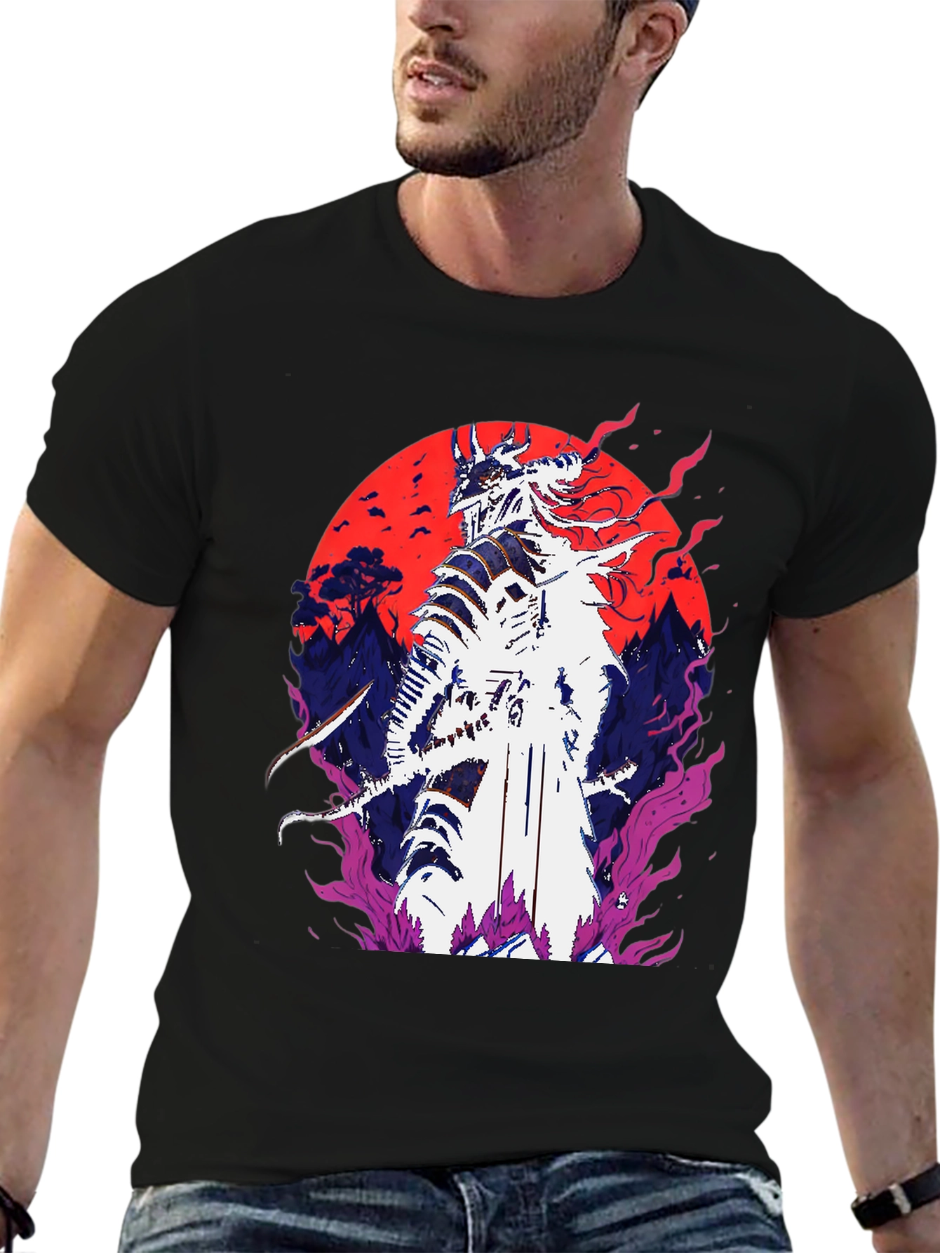 Samurai Warrior Graphic Tee - Bold Anime Design