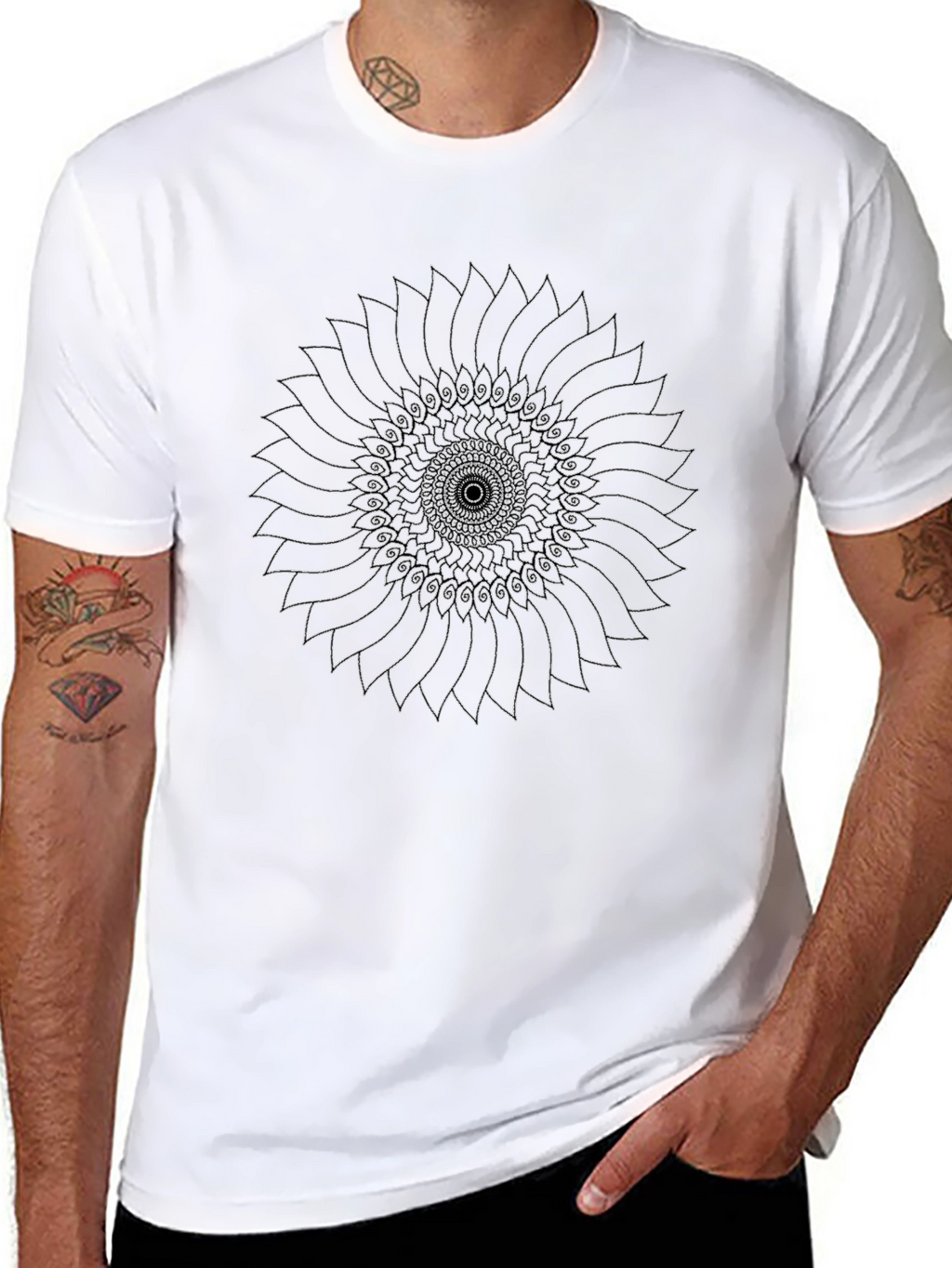 Abstract Sunflower Graphic Black T-Shirt