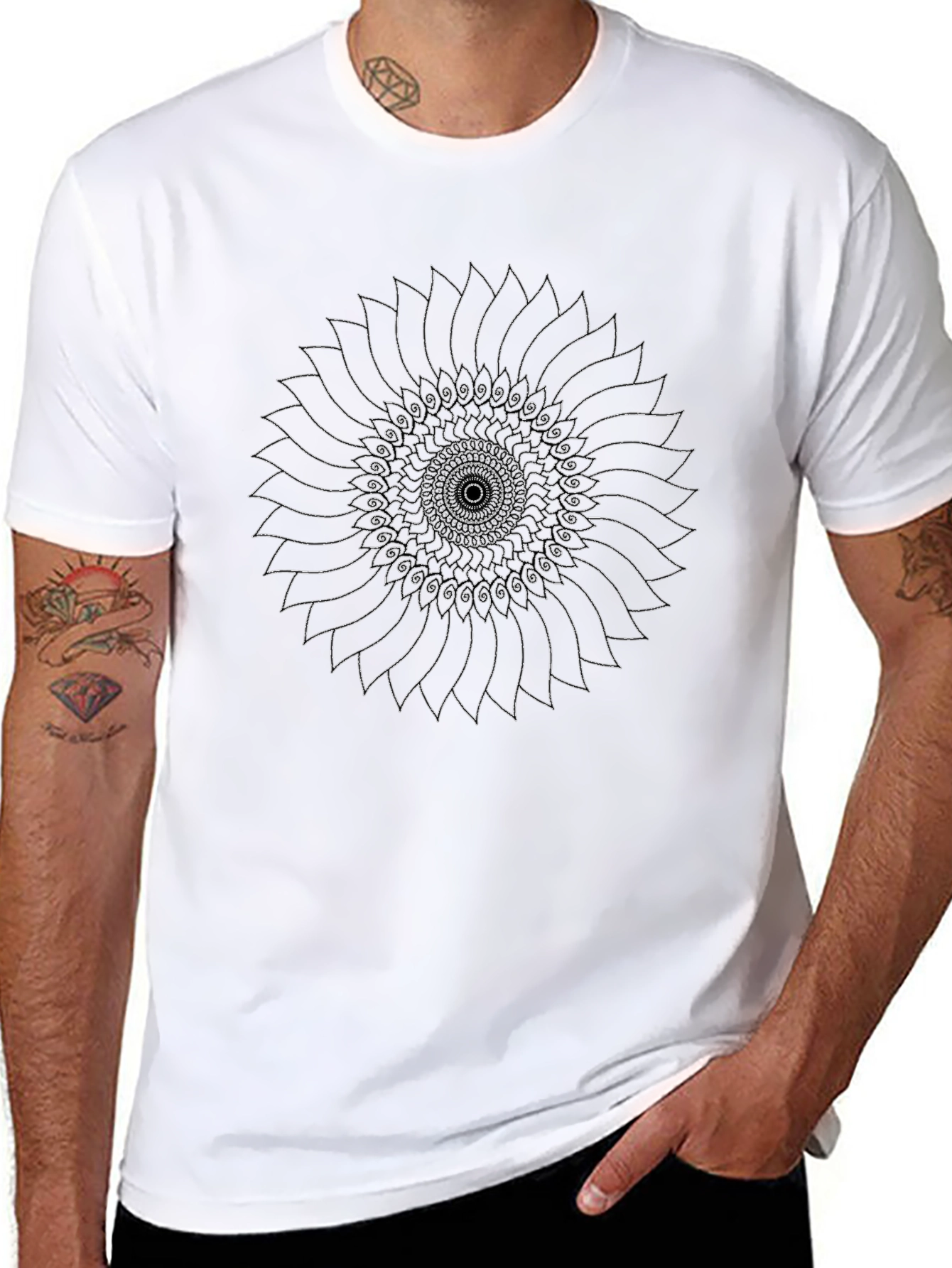 Abstract Sunflower Graphic Black T-Shirt