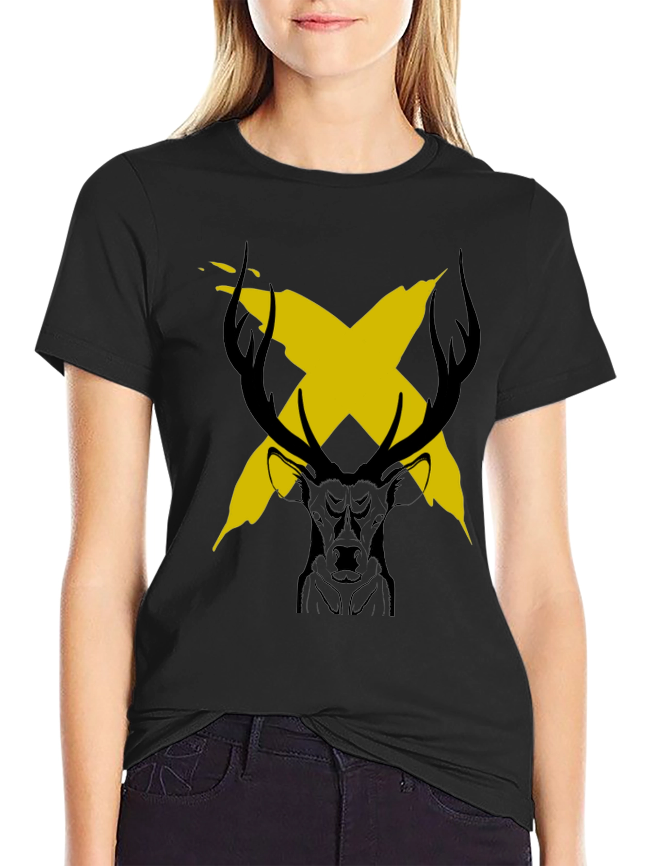 Stag X Graphic Black T-Shirt - Bold & Unique Design