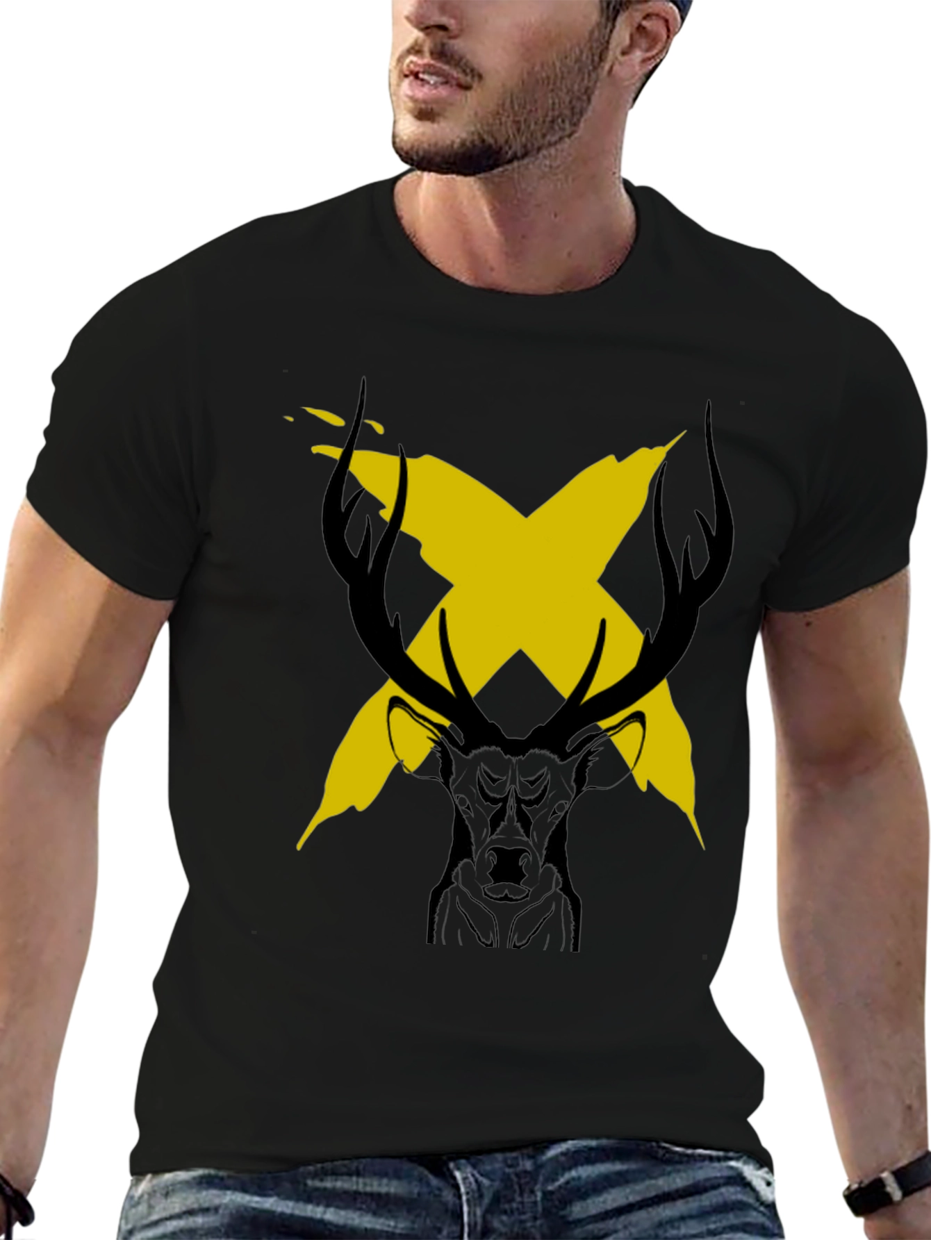 Stag X Graphic Black T-Shirt - Bold & Unique Design