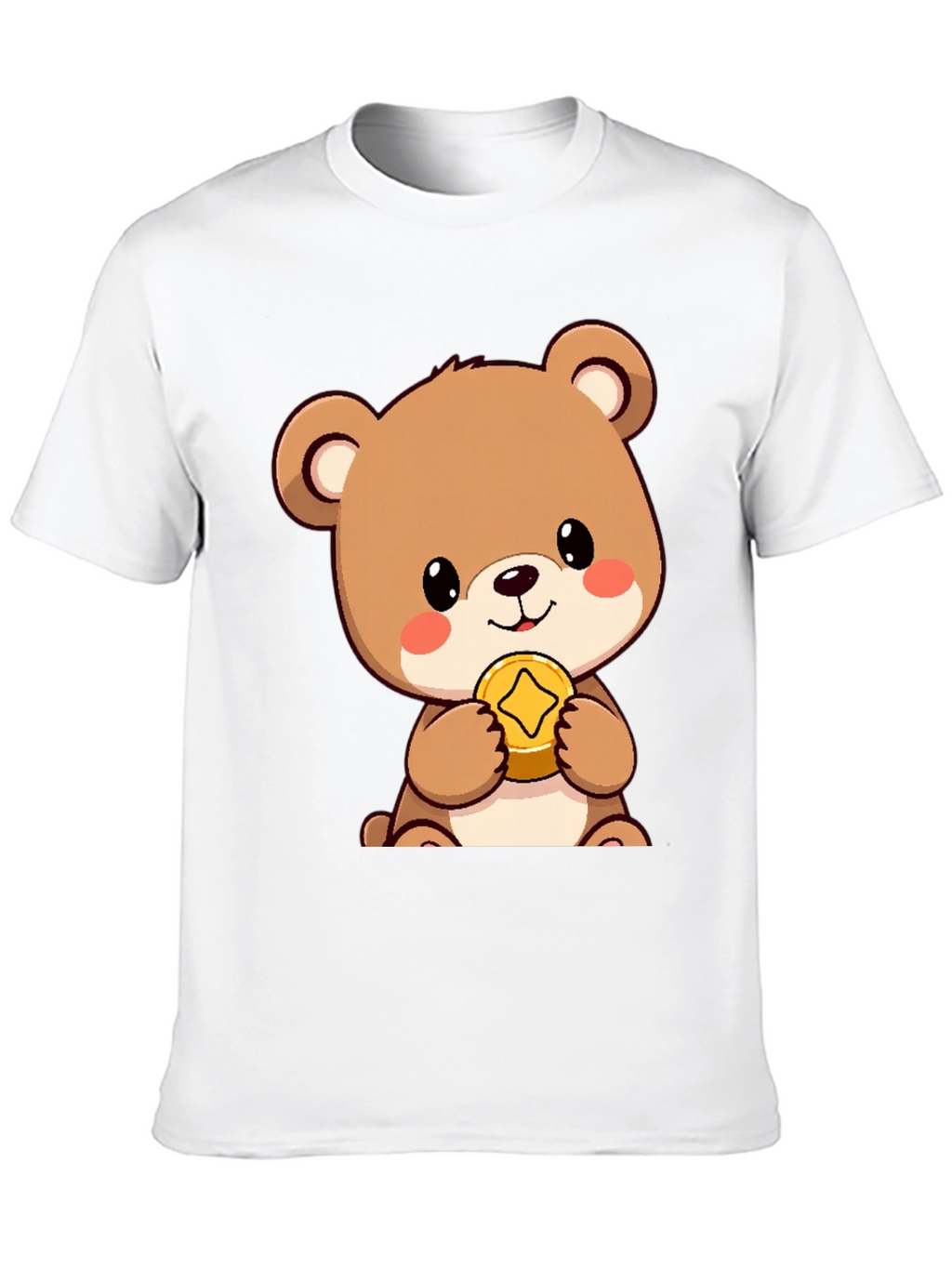 Cute Bear with Coin Black T-Shirt