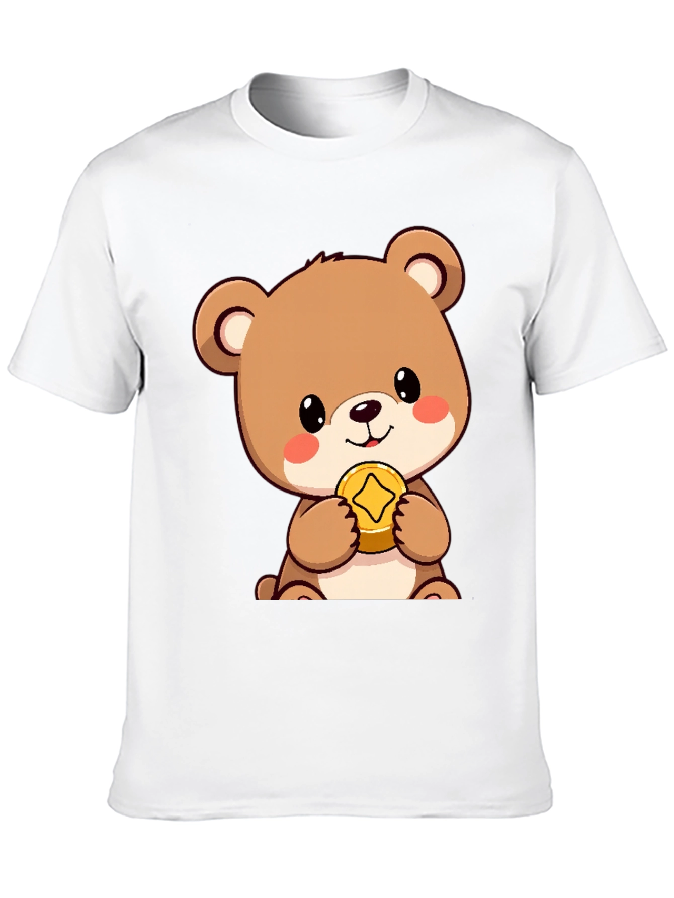 Cute Bear with Coin Black T-Shirt