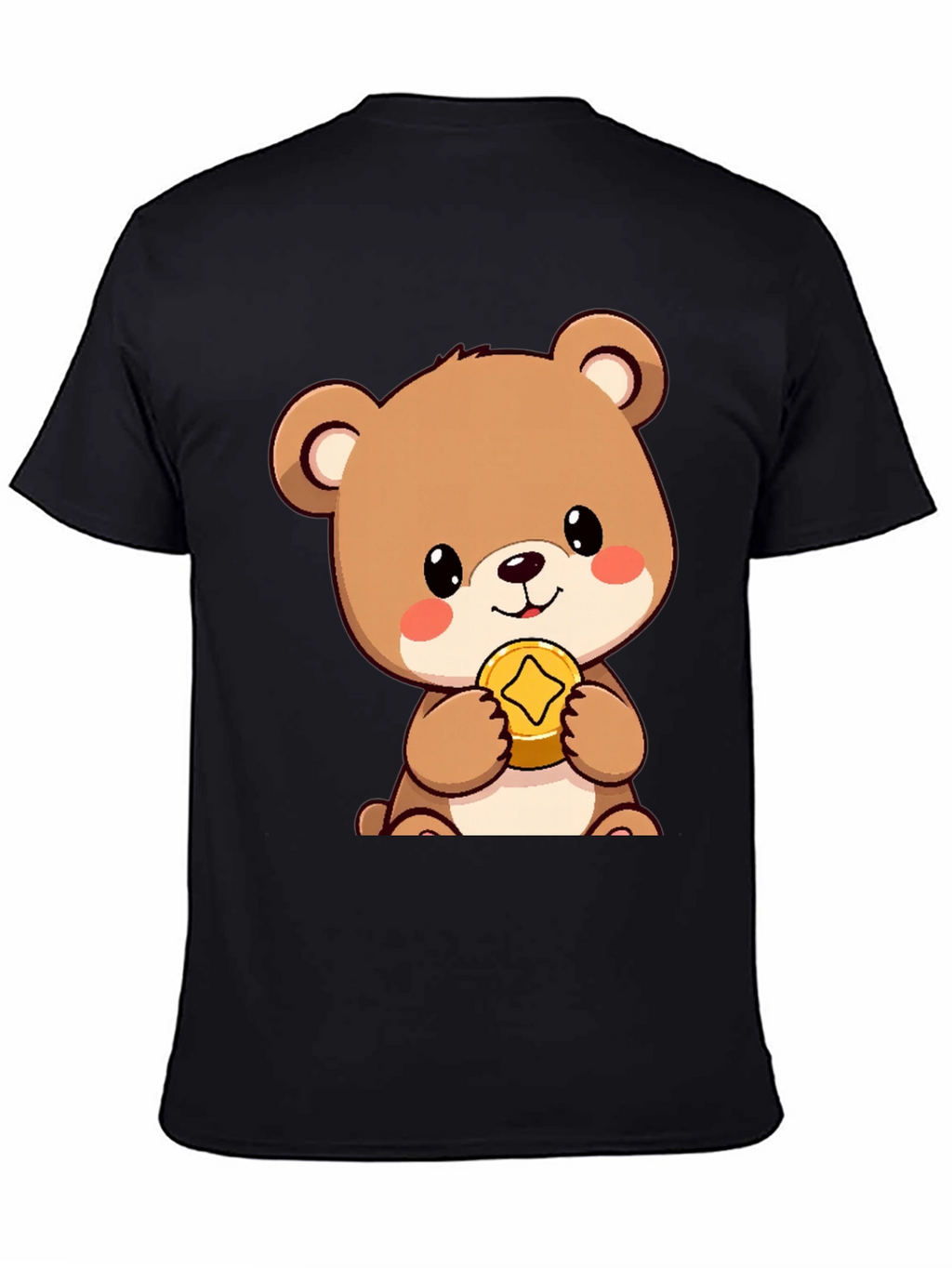 Cute Bear with Coin Black T-Shirt