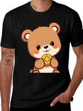 Cute Bear with Coin Black T-Shirt