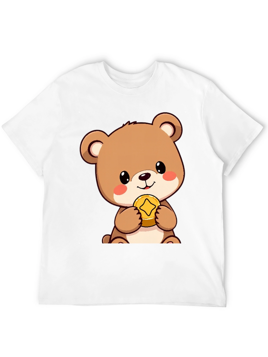 Cute Bear with Coin Black T-Shirt