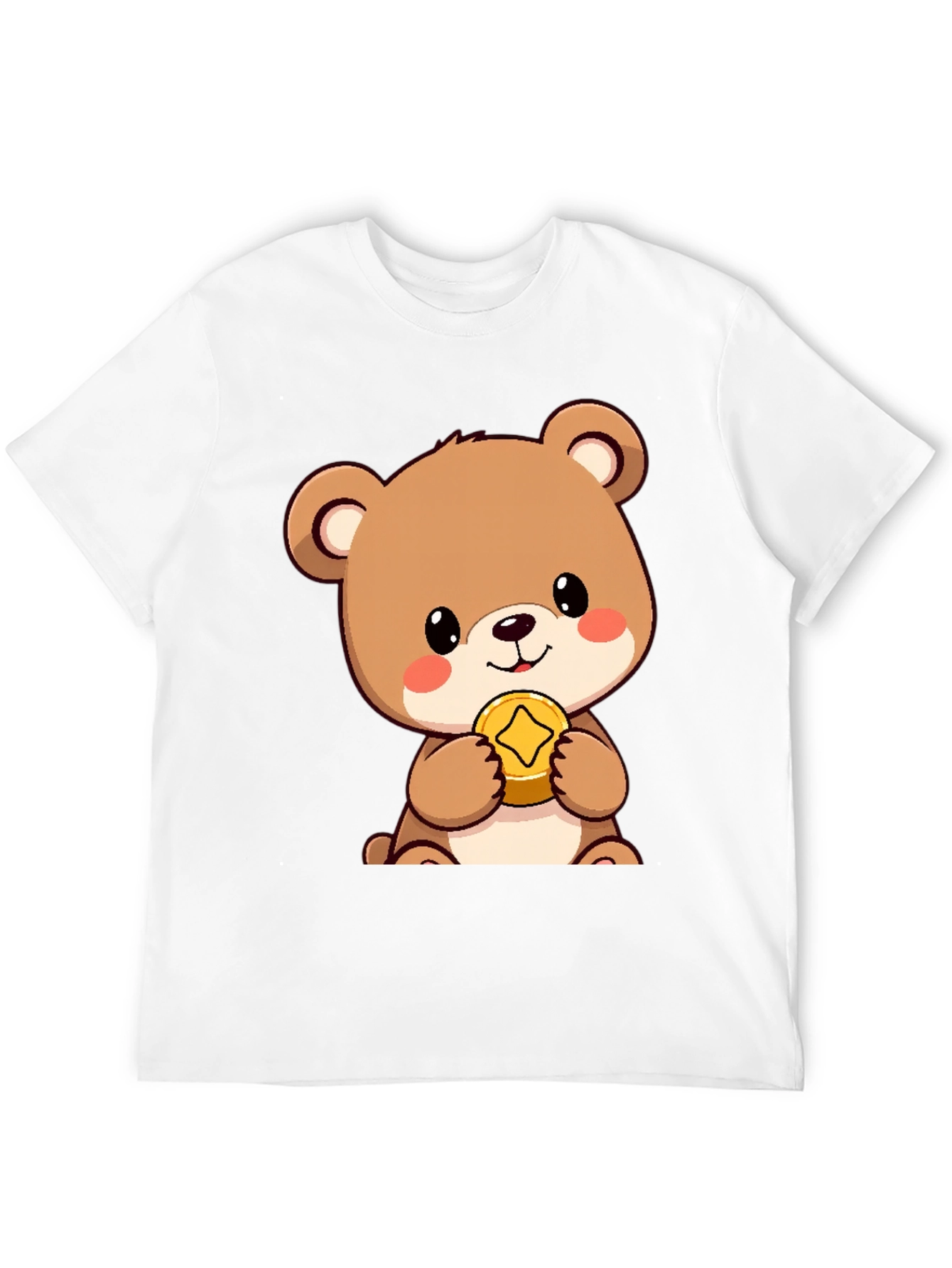 Cute Bear with Coin Black T-Shirt