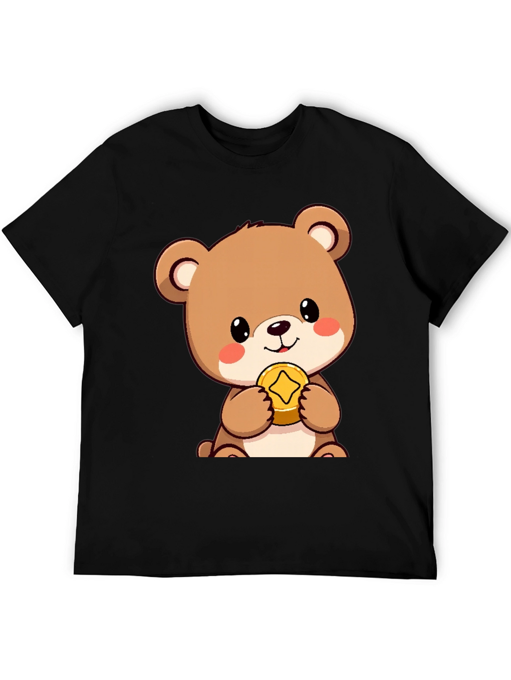 Cute Bear with Coin Black T-Shirt