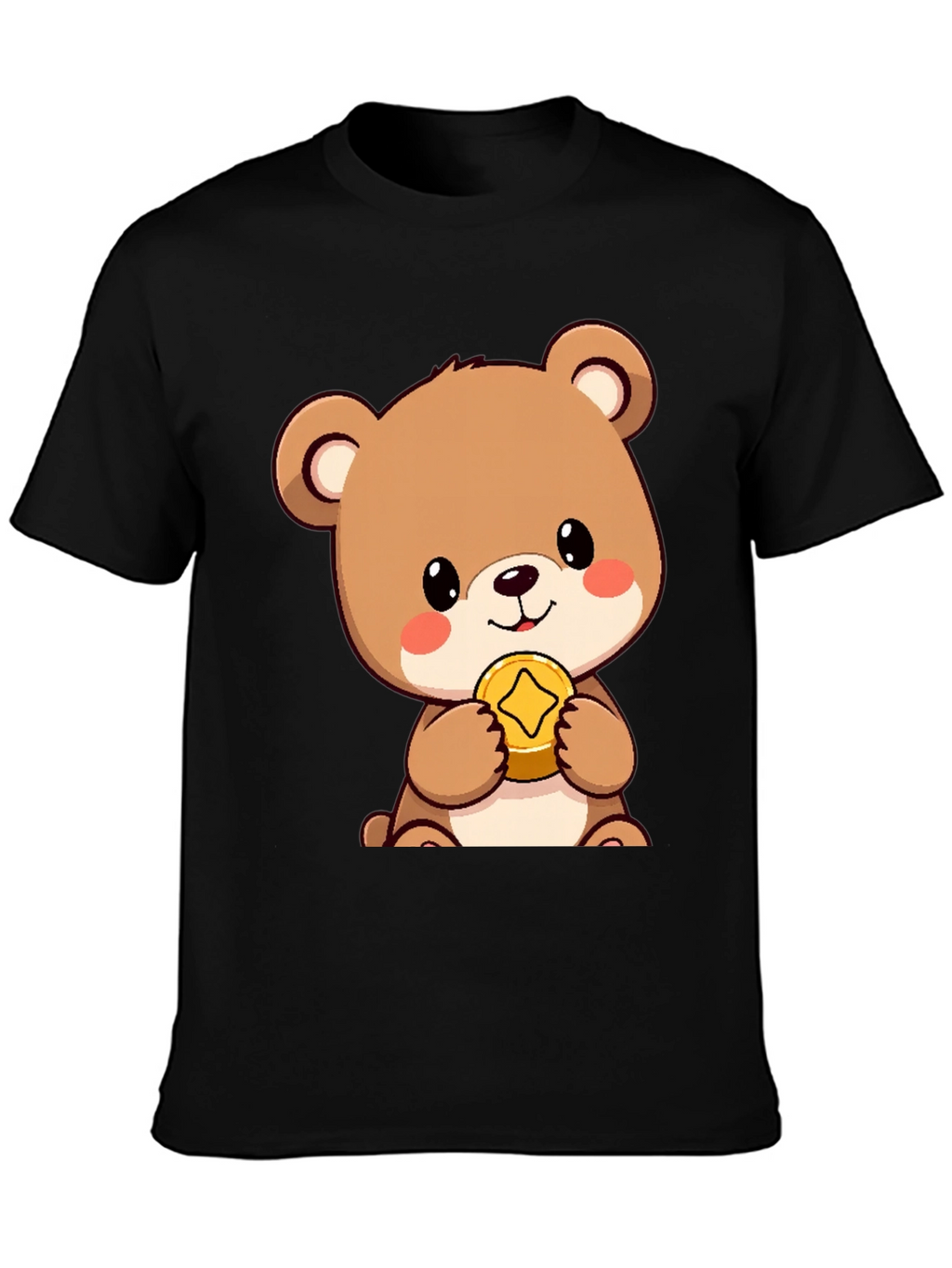 Cute Bear with Coin Black T-Shirt