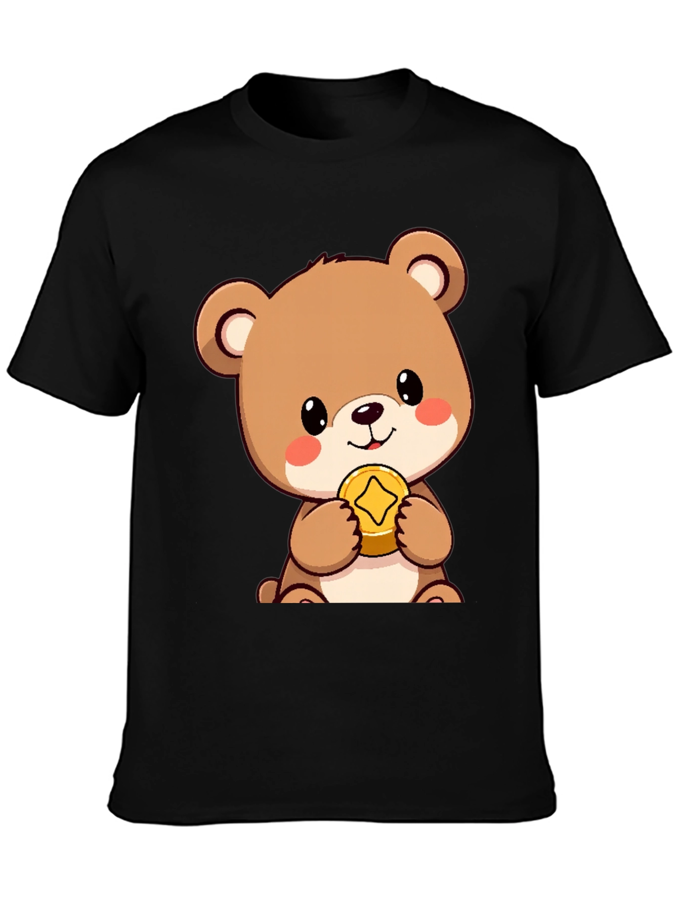 Cute Bear with Coin Black T-Shirt