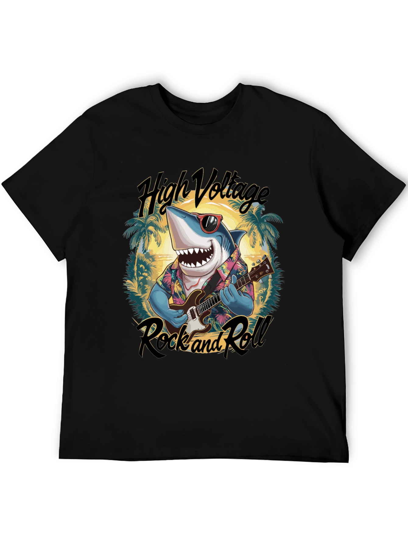 Shark Guitarist Graphic T-Shirt - High Voltage Rock & Roll