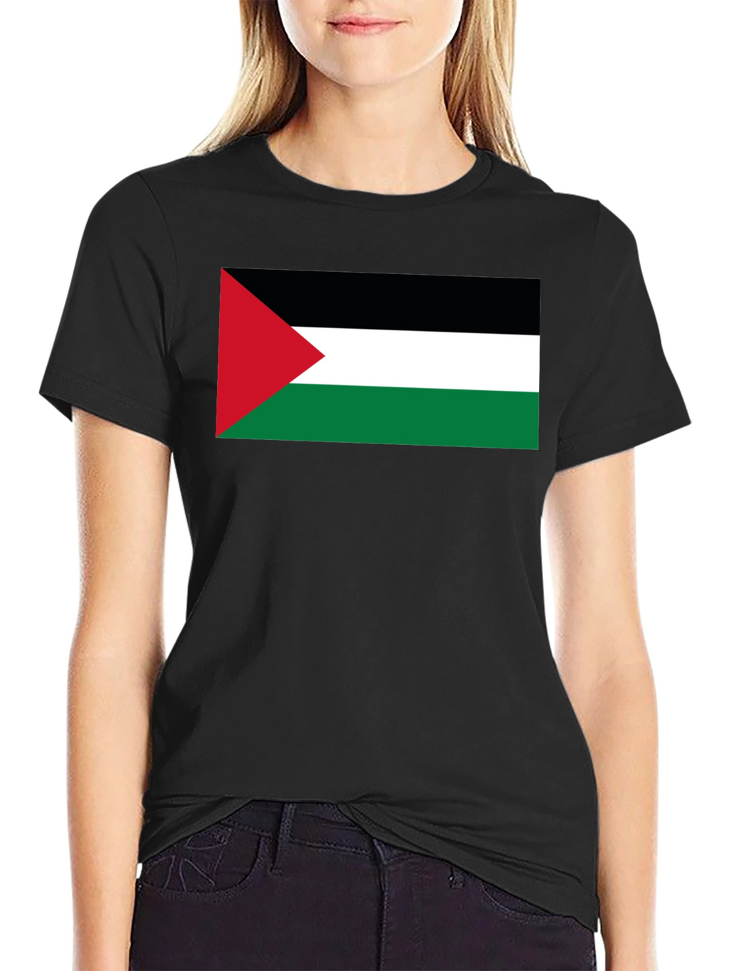 Palestine Flag T-Shirt - Black Crew Neck Tee