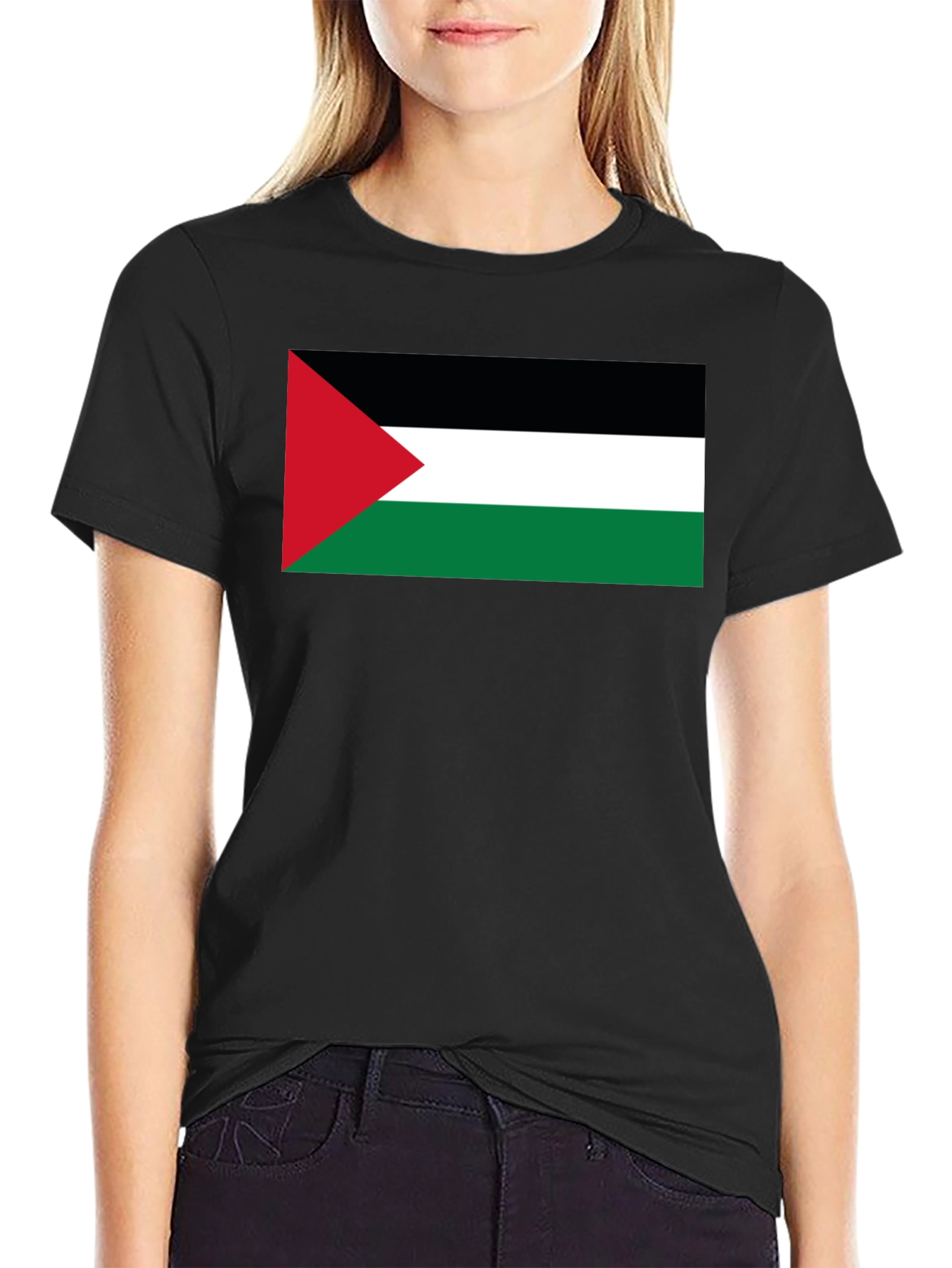 Palestine Flag T-Shirt - Black Crew Neck Tee