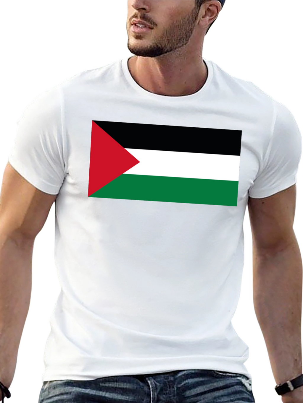 Palestine Flag T-Shirt - Black Crew Neck Tee