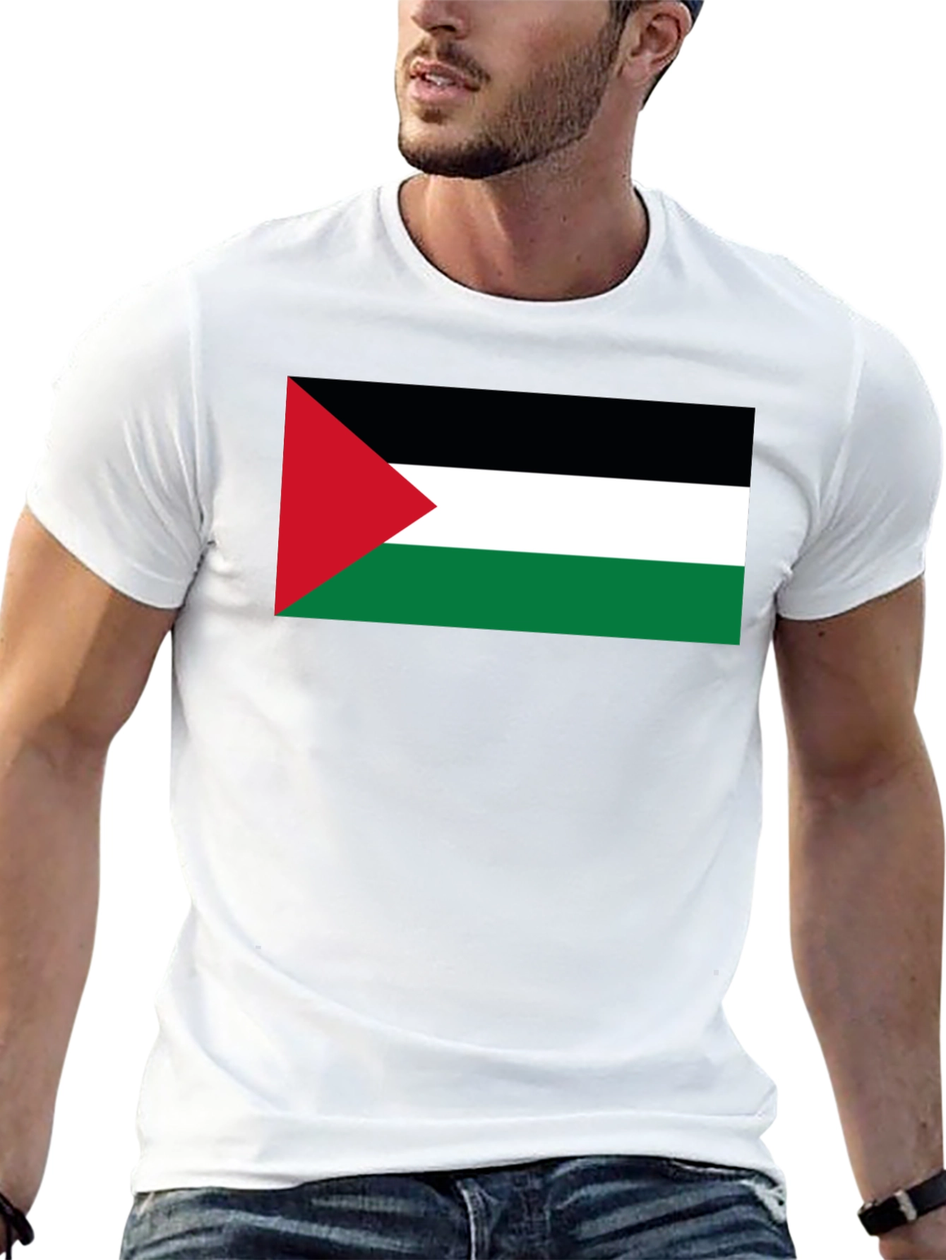 Palestine Flag T-Shirt - Black Crew Neck Tee