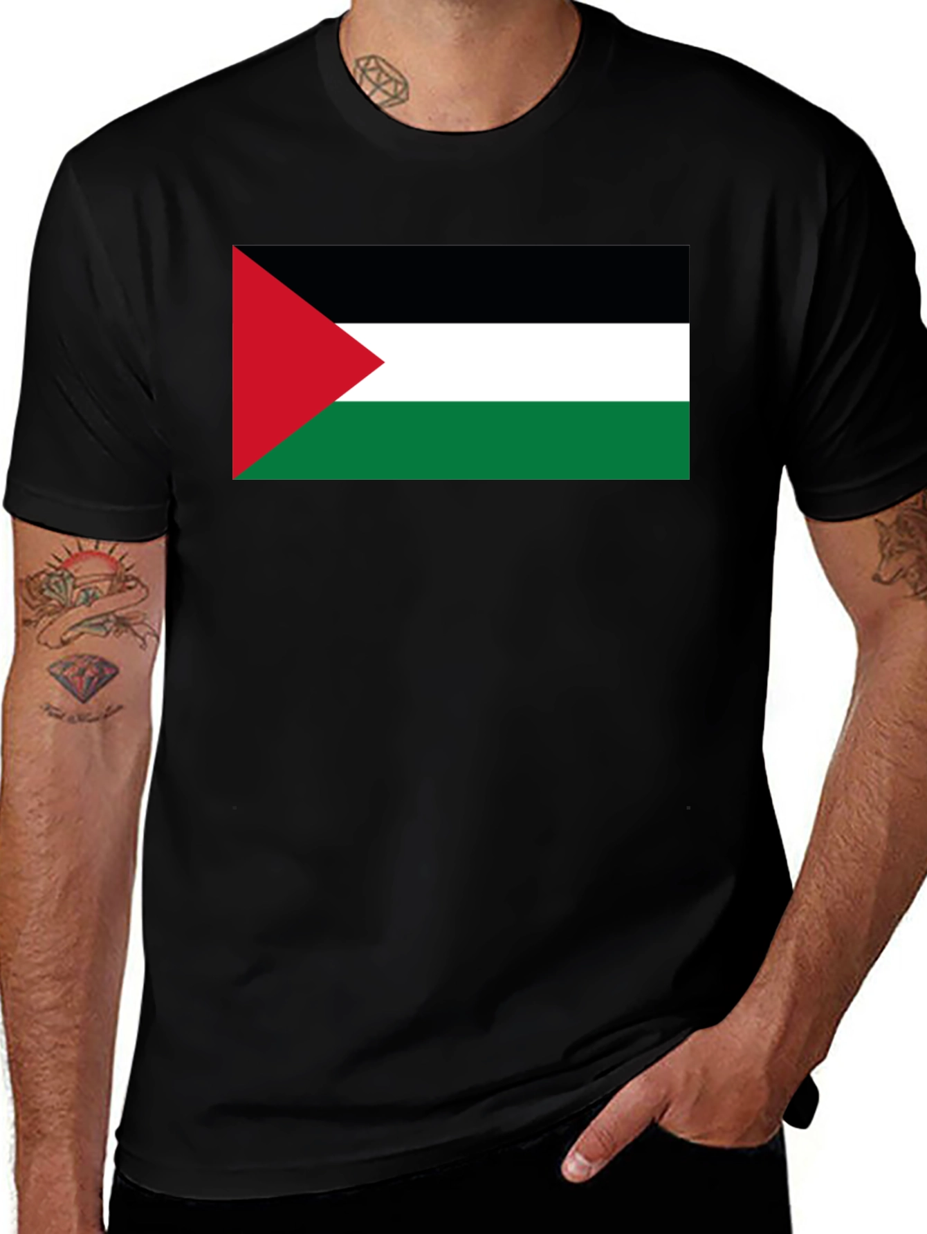 Palestine Flag T-Shirt - Black Crew Neck Tee