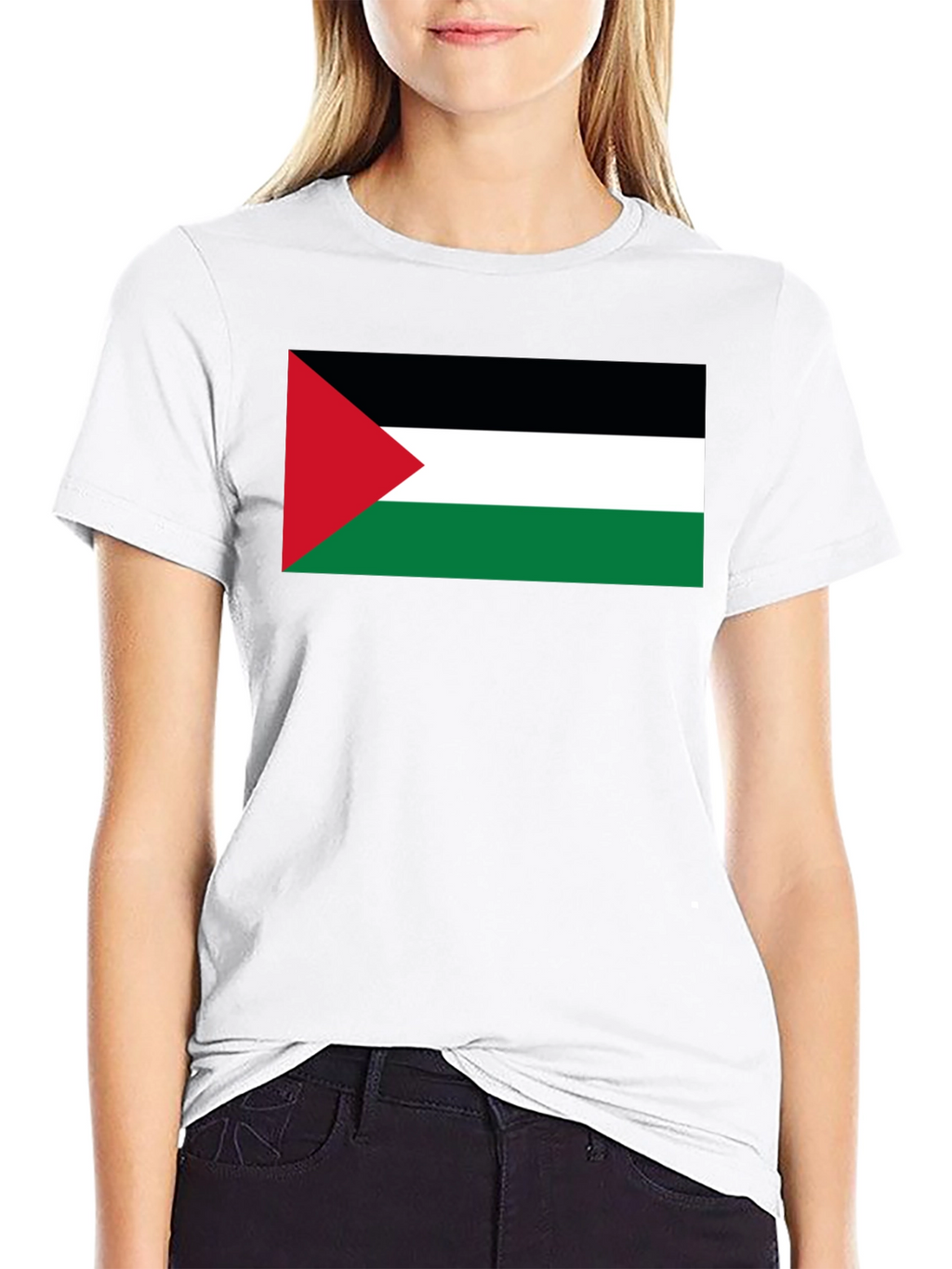 Palestine Flag T-Shirt - Black Crew Neck Tee