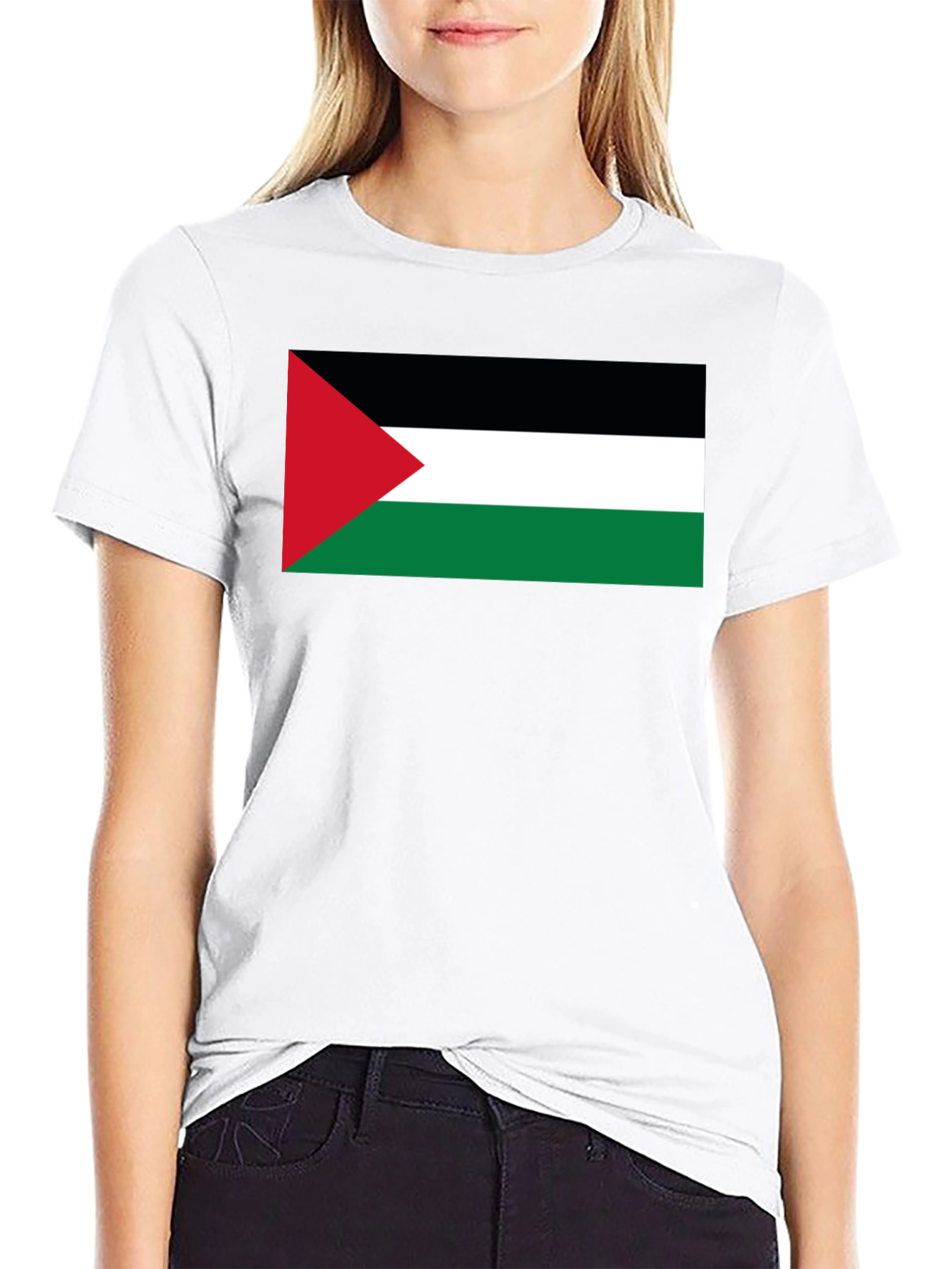 Palestine Flag T-Shirt - Black Crew Neck Tee
