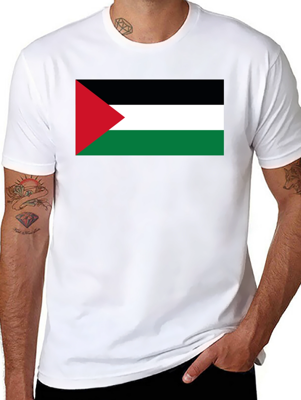 Palestine Flag T-Shirt - Black Crew Neck Tee