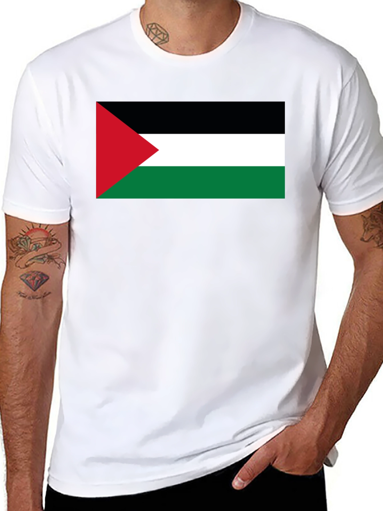 Palestine Flag T-Shirt - Black Crew Neck Tee