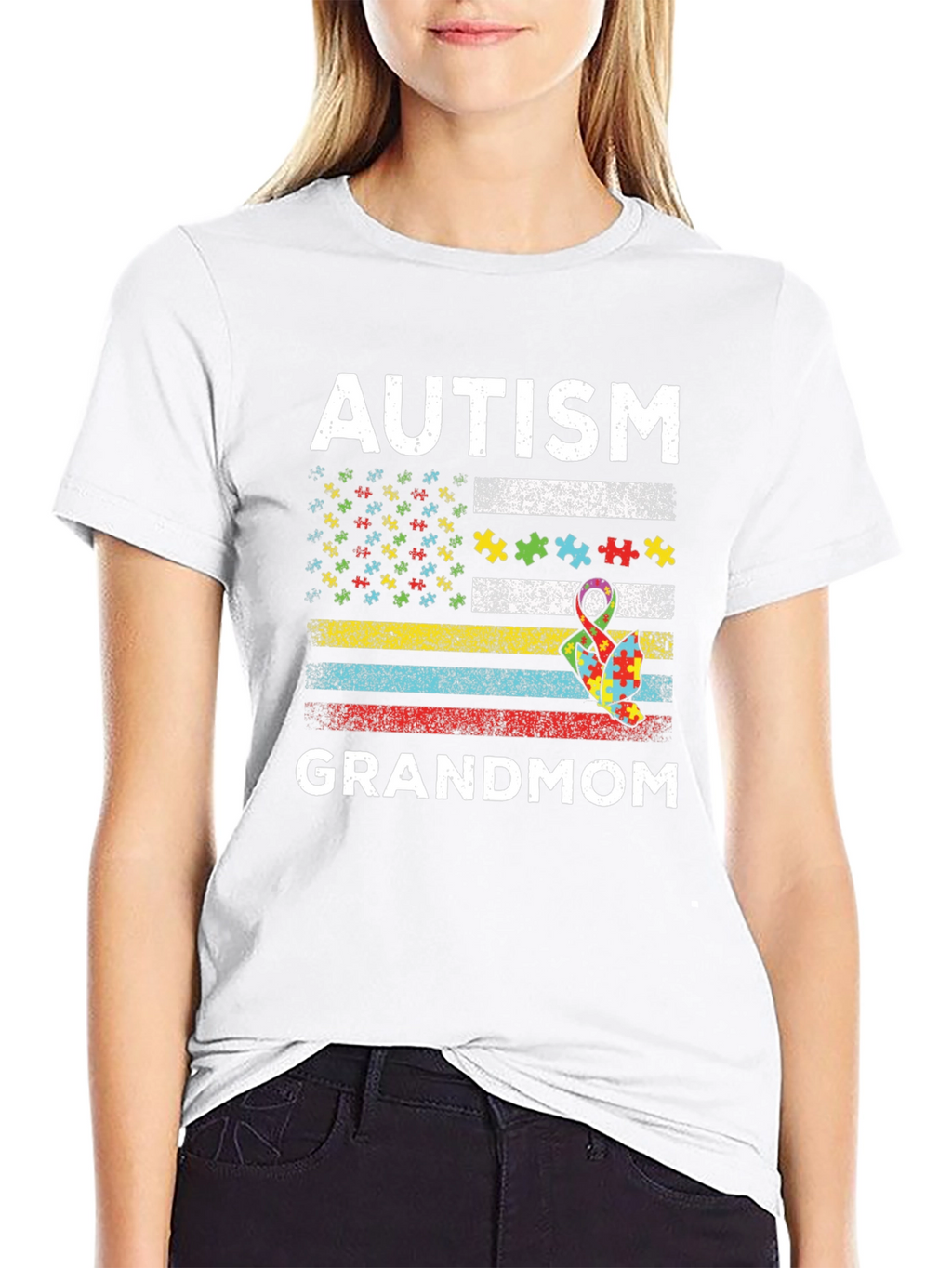 Autism Grandmom American Flag T-Shirt