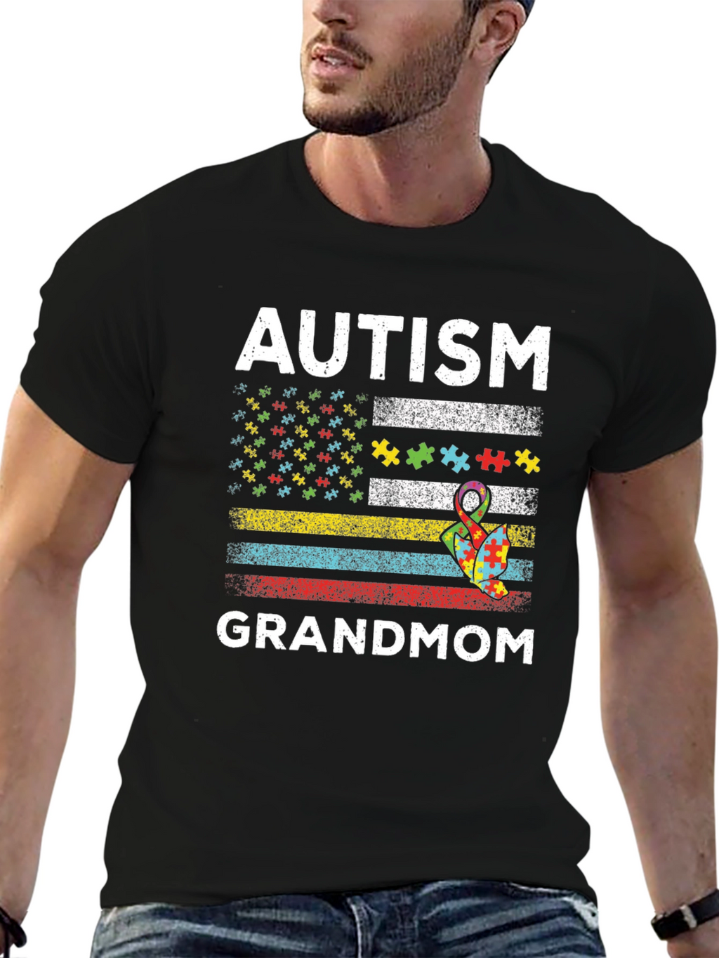 Autism Grandmom American Flag T-Shirt