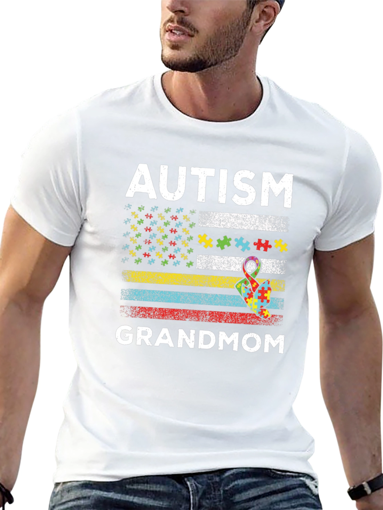 Autism Grandmom American Flag T-Shirt