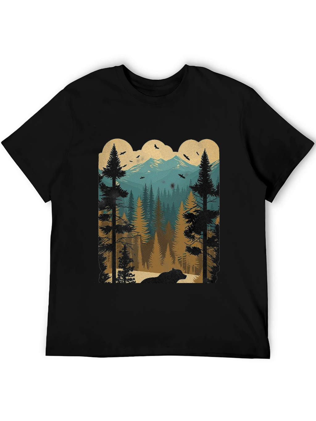 Nature Scene Graphic Tee - Bear in Woods Design