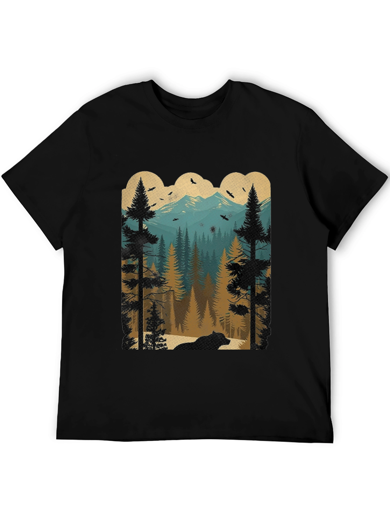 Nature Scene Graphic Tee - Bear in Woods Design