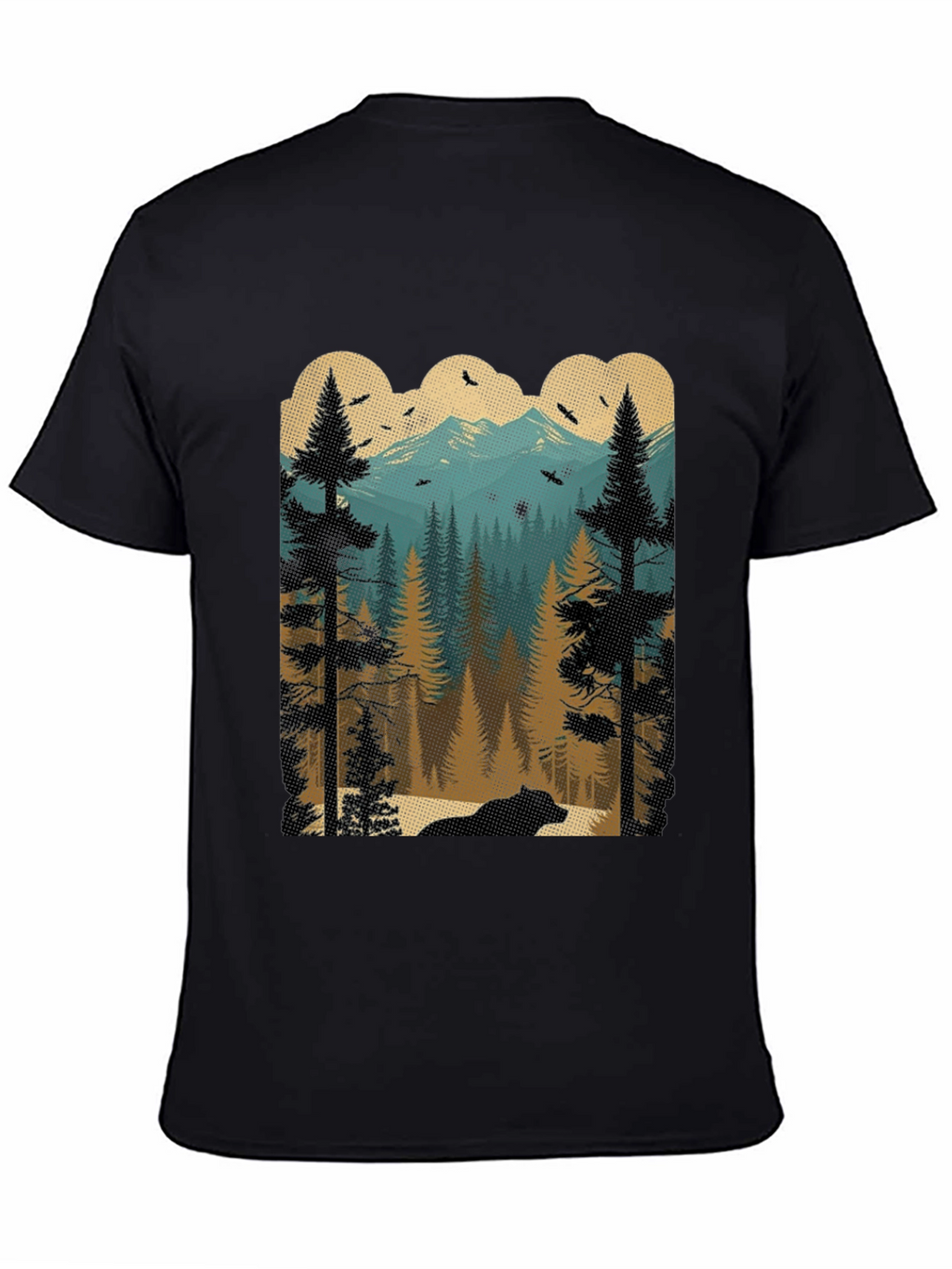 Nature Scene Graphic Tee - Bear in Woods Design