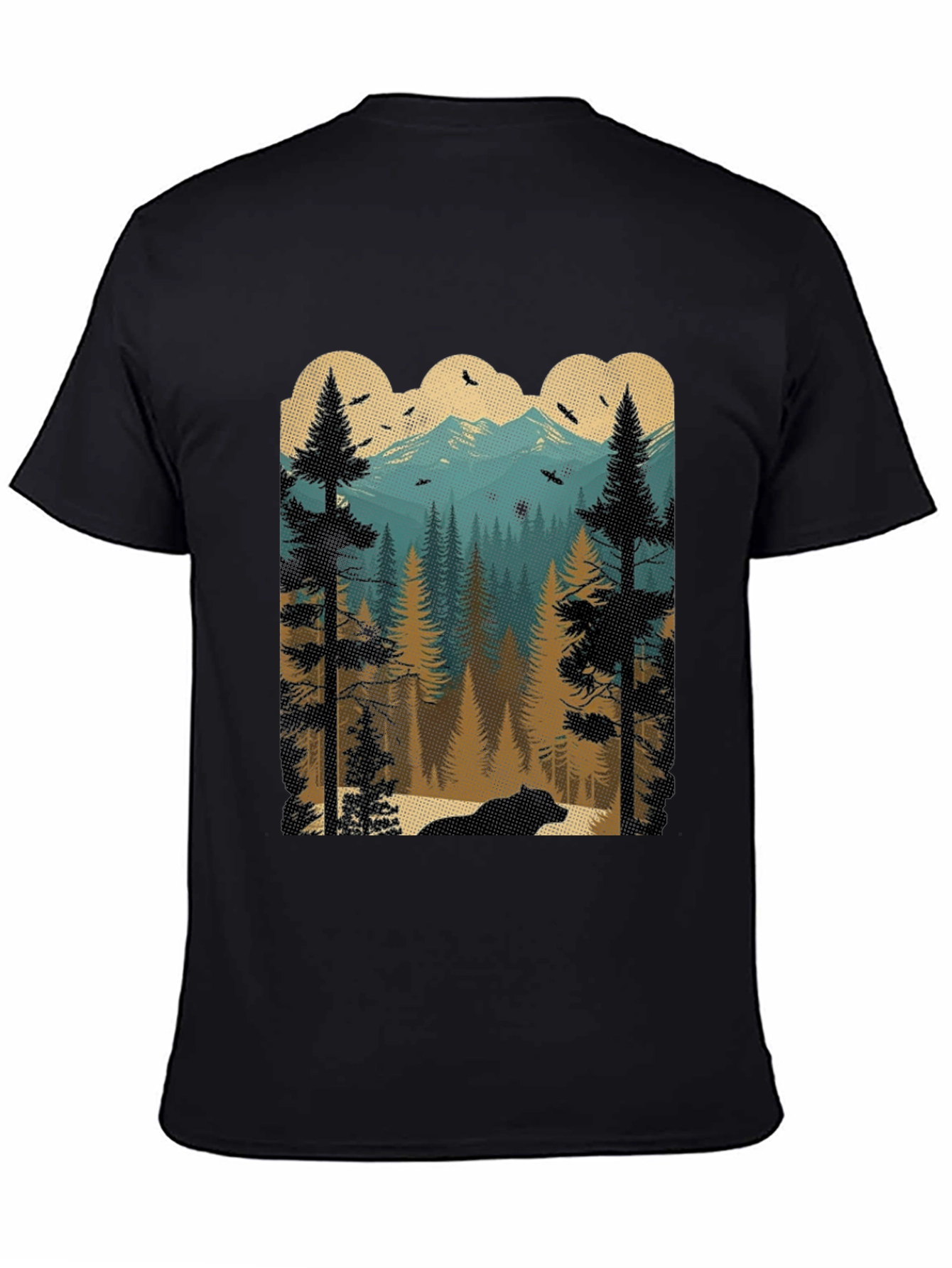 Nature Scene Graphic Tee - Bear in Woods Design