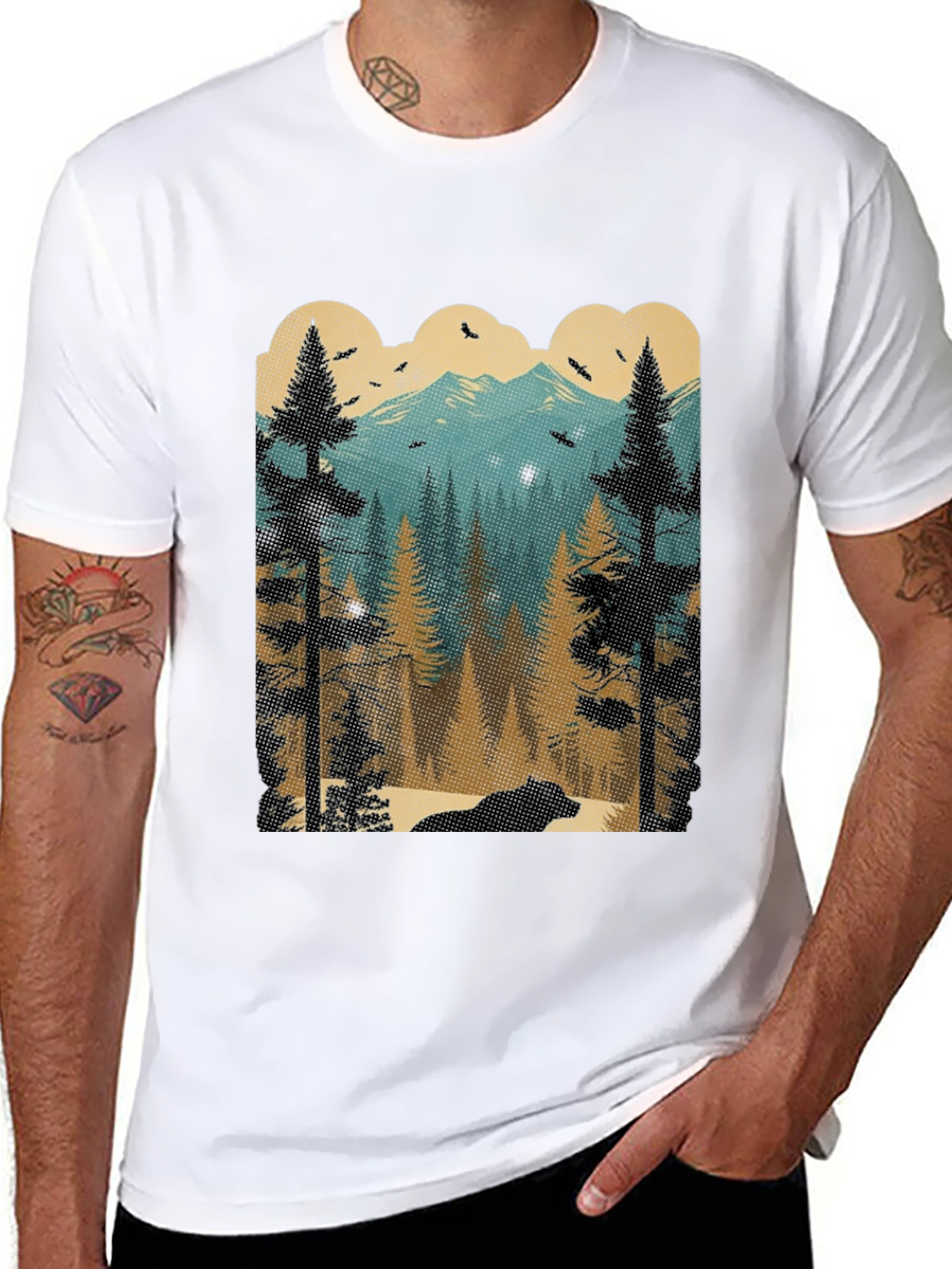 Nature Scene Graphic Tee - Bear in Woods Design