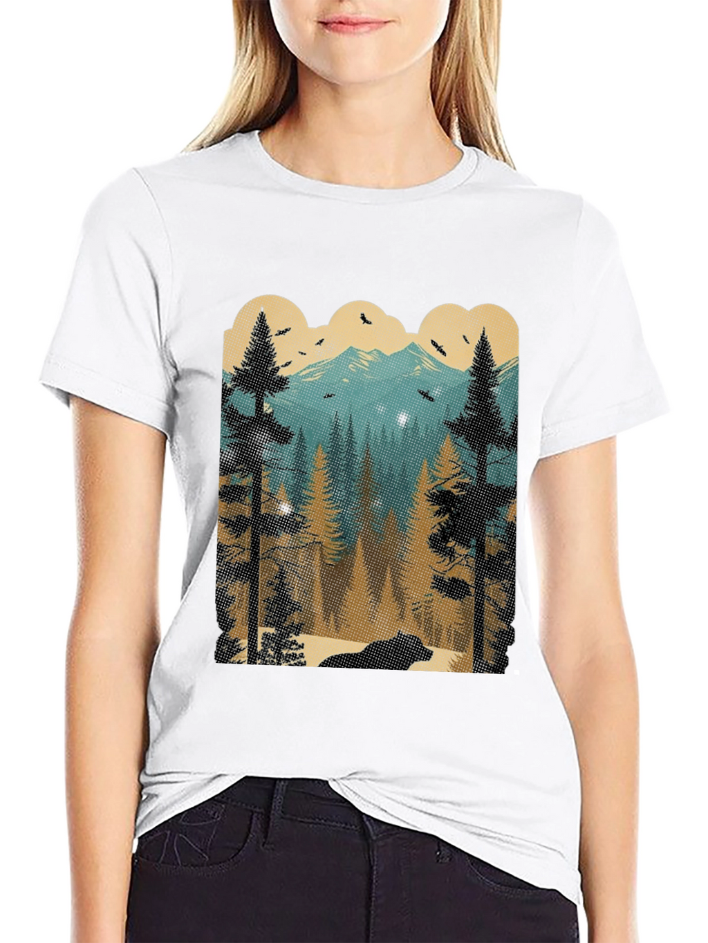 Nature Scene Graphic Tee - Bear in Woods Design