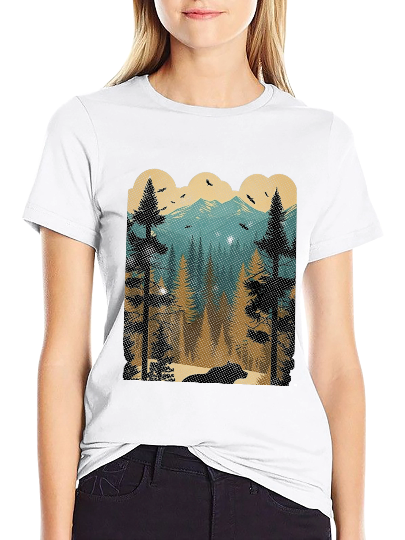 Nature Scene Graphic Tee - Bear in Woods Design