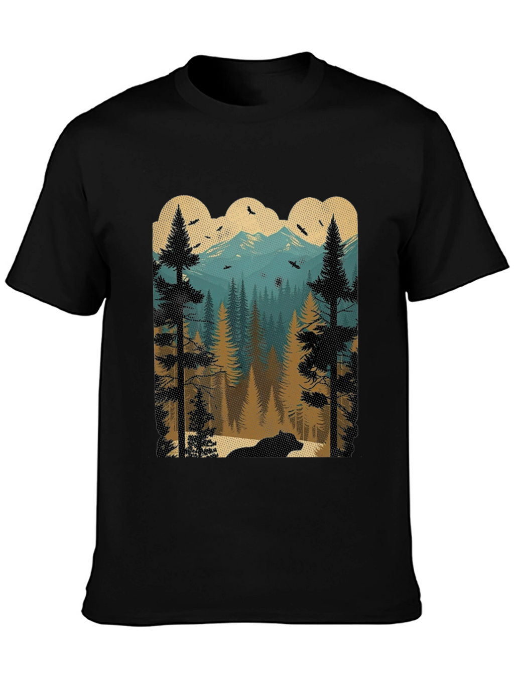 Nature Scene Graphic Tee - Bear in Woods Design