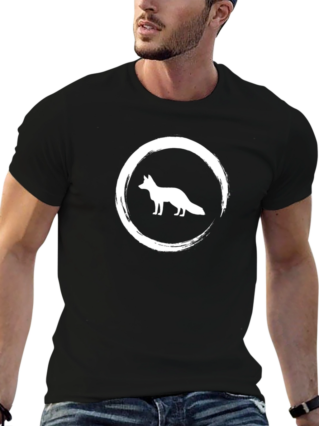 Mens Black T-Shirt with Fox Graphic Design