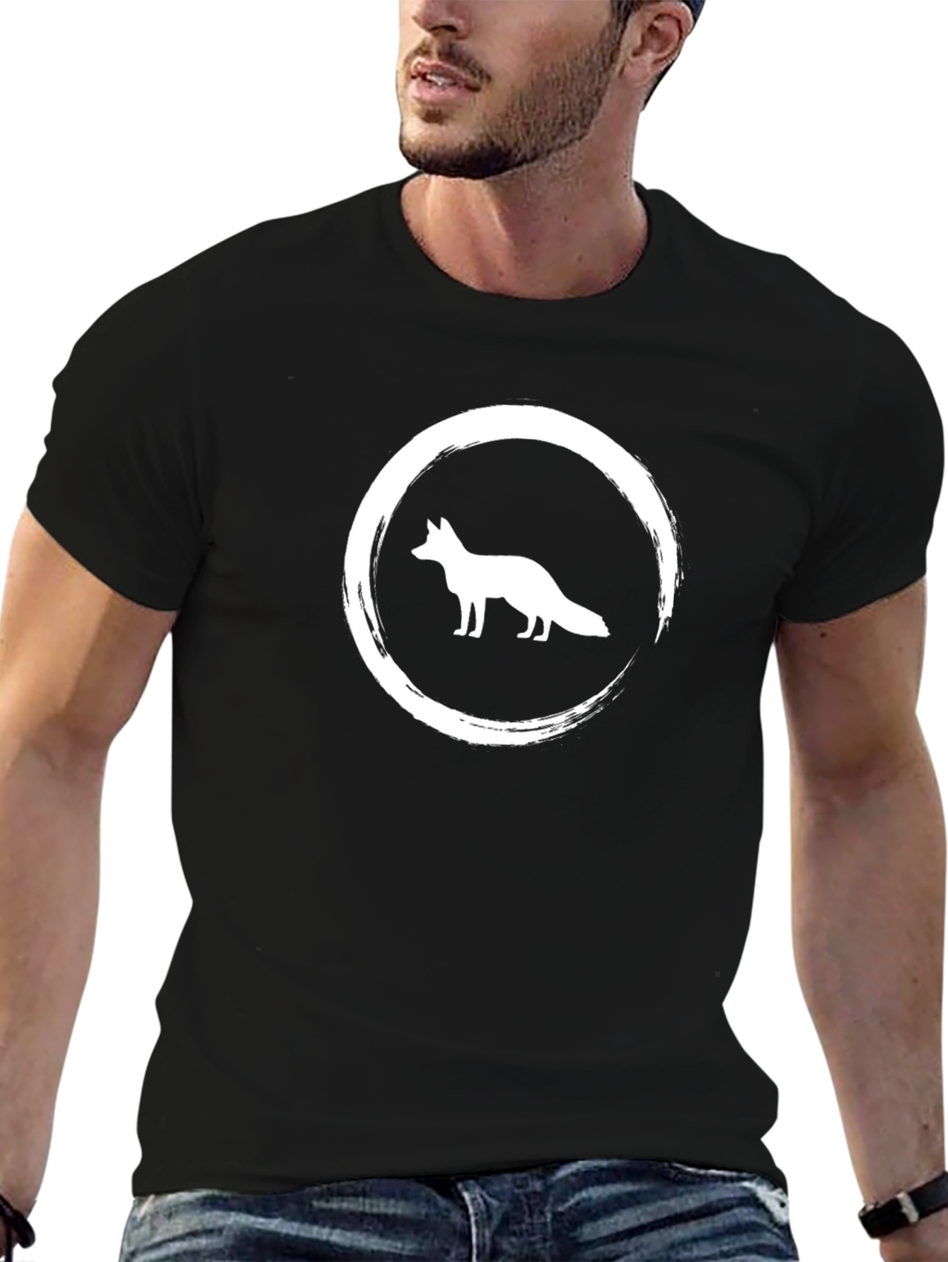 Mens Black T-Shirt with Fox Graphic Design