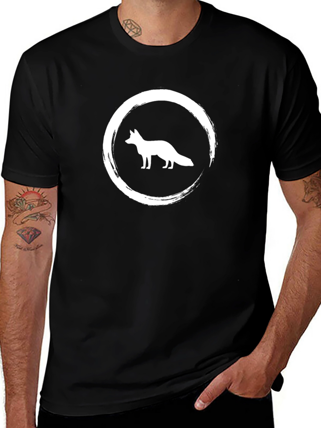 Mens Black T-Shirt with Fox Graphic Design